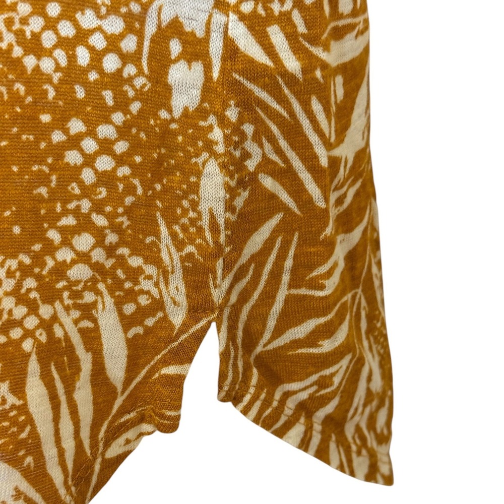 CHRISTIAN SIRIANO New York Mustard Yellow/Cream 100% Linen Tropical Top Size M - Picture 4 of 7